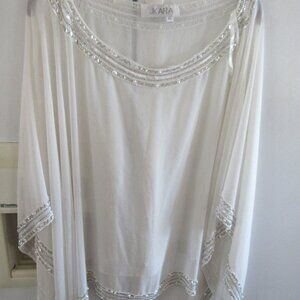 JKara New York Women Ivory Beaded  Chiffon topper cover dressy xl